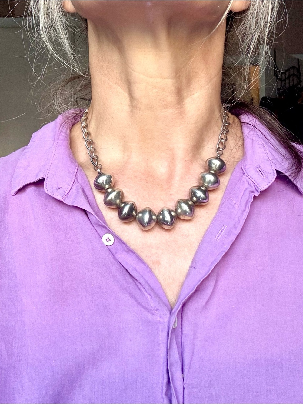 Vintage Silver plated Bead Statement Necklace with clip on earrings -Jewelry